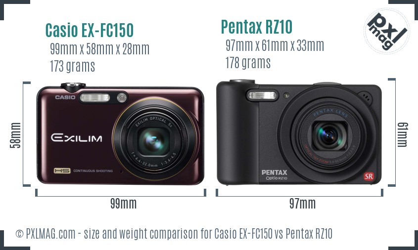 Casio EX-FC150 vs Pentax RZ10 size comparison