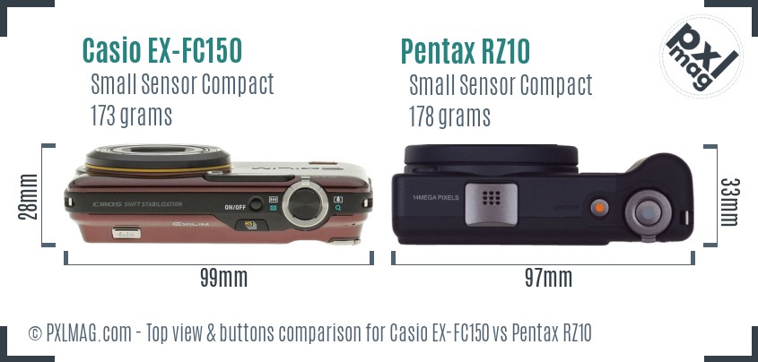 Casio EX-FC150 vs Pentax RZ10 top view buttons comparison