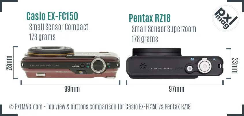 Casio EX-FC150 vs Pentax RZ18 top view buttons comparison