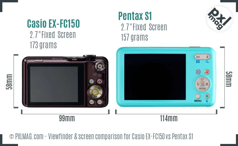 Casio EX-FC150 vs Pentax S1 Screen and Viewfinder comparison