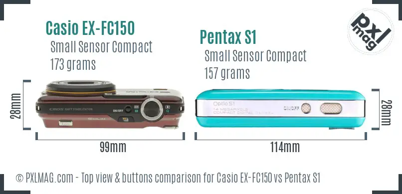 Casio EX-FC150 vs Pentax S1 top view buttons comparison