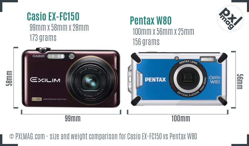 Casio EX-FC150 vs Pentax W80 size comparison