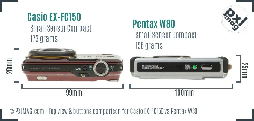 Casio EX-FC150 vs Pentax W80 top view buttons comparison