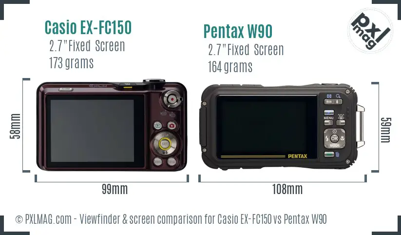 Casio EX-FC150 vs Pentax W90 Screen and Viewfinder comparison