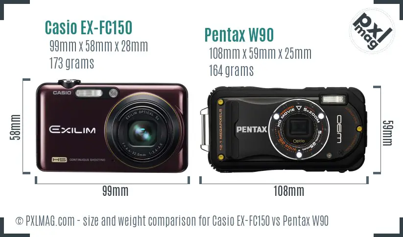 Casio EX-FC150 vs Pentax W90 size comparison Casio EX-FC150 vs Pentax W90 size comparison