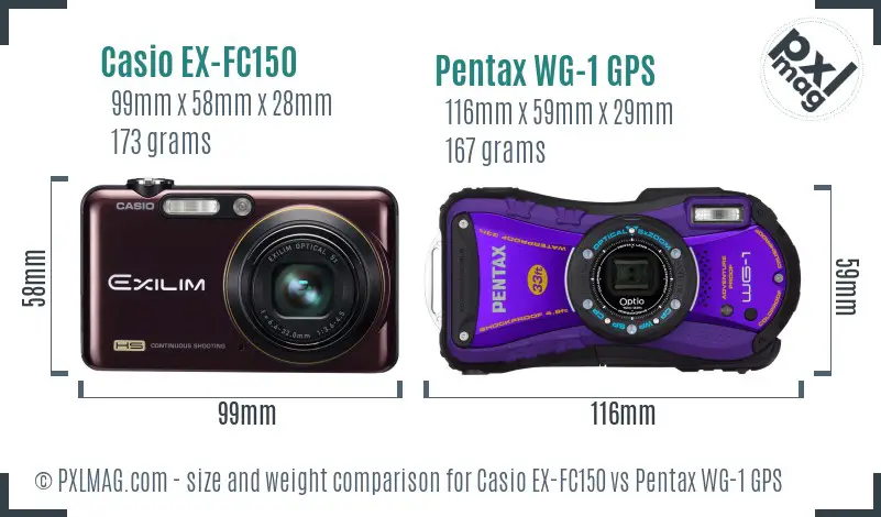 Casio EX-FC150 vs Pentax WG-1 GPS size comparison Casio EX-FC150 vs Pentax WG-1 GPS size comparison