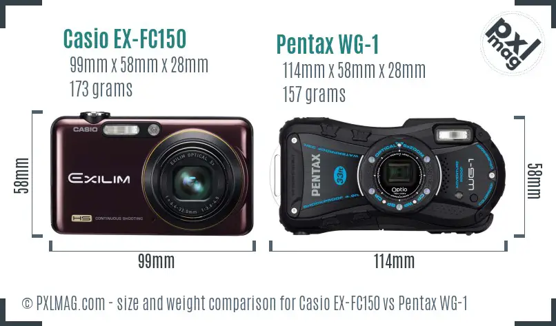 Casio EX-FC150 vs Pentax WG-1 size comparison