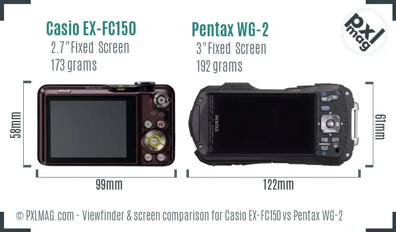Casio EX-FC150 vs Pentax WG-2 Screen and Viewfinder comparison