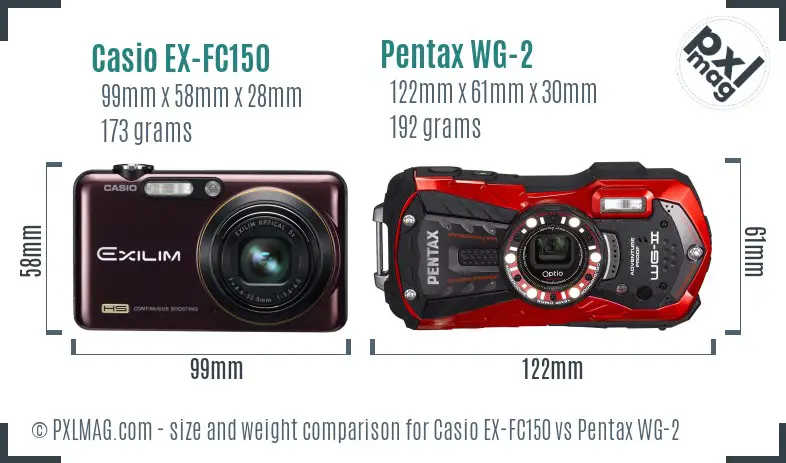 Casio EX-FC150 vs Pentax WG-2 size comparison