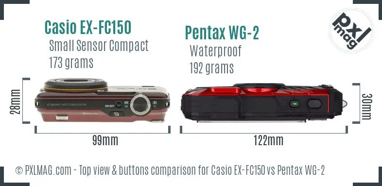 Casio EX-FC150 vs Pentax WG-2 top view buttons comparison