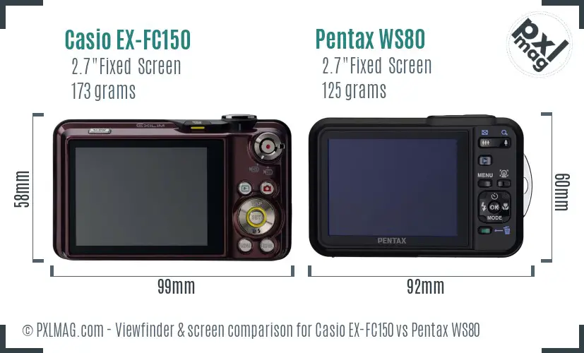 Casio EX-FC150 vs Pentax WS80 Screen and Viewfinder comparison
