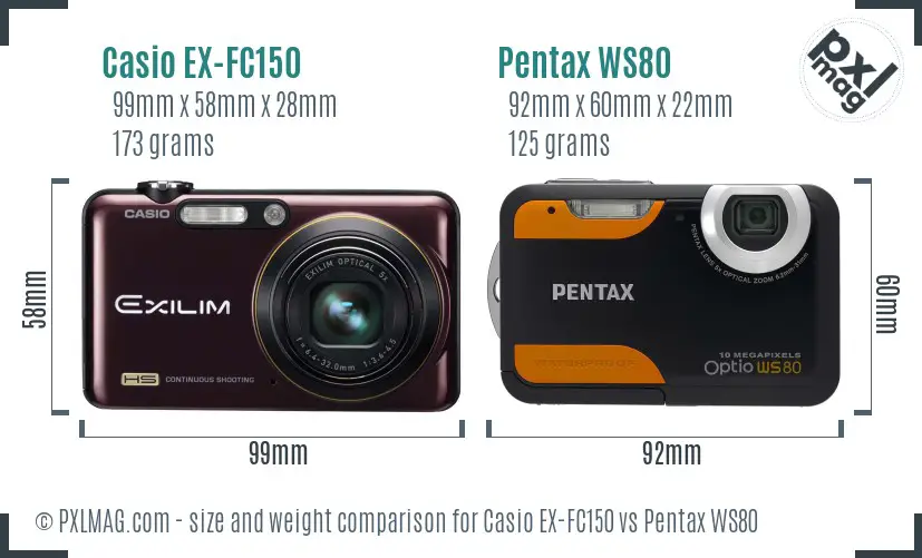 Casio EX-FC150 vs Pentax WS80 size comparison