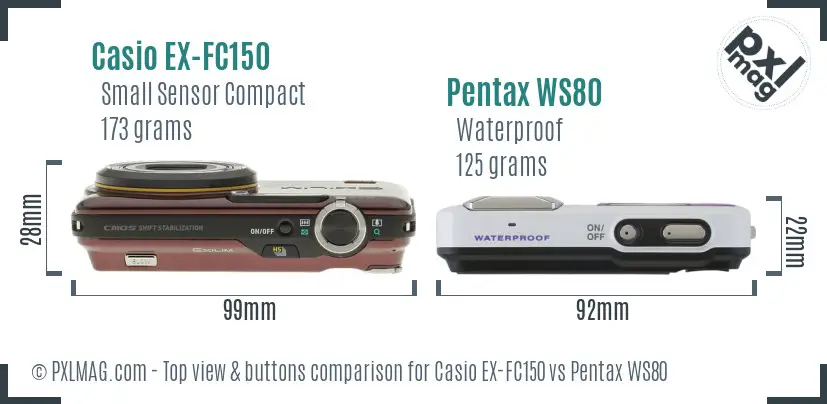 Casio EX-FC150 vs Pentax WS80 top view buttons comparison