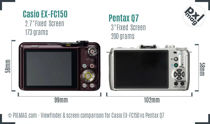 Casio EX-FC150 vs Pentax Q7 Screen and Viewfinder comparison Casio EX-FC150 vs Pentax Q7 Screen and Viewfinder comparison