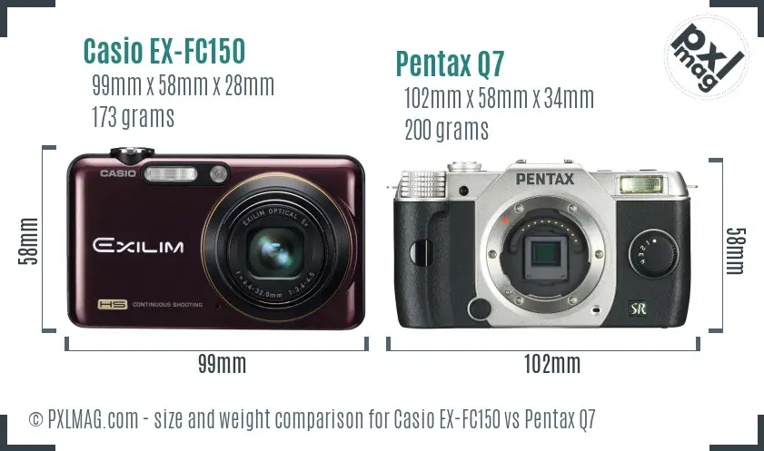 Casio EX-FC150 vs Pentax Q7 size comparison Casio EX-FC150 vs Pentax Q7 size comparison