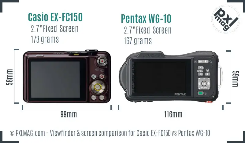 Casio EX-FC150 vs Pentax WG-10 Screen and Viewfinder comparison