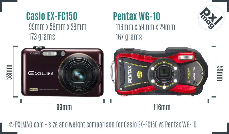 Casio EX-FC150 vs Pentax WG-10 size comparison