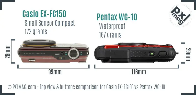 Casio EX-FC150 vs Pentax WG-10 top view buttons comparison