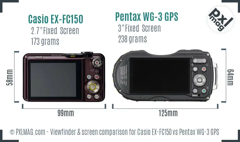 Casio EX-FC150 vs Pentax WG-3 GPS Screen and Viewfinder comparison