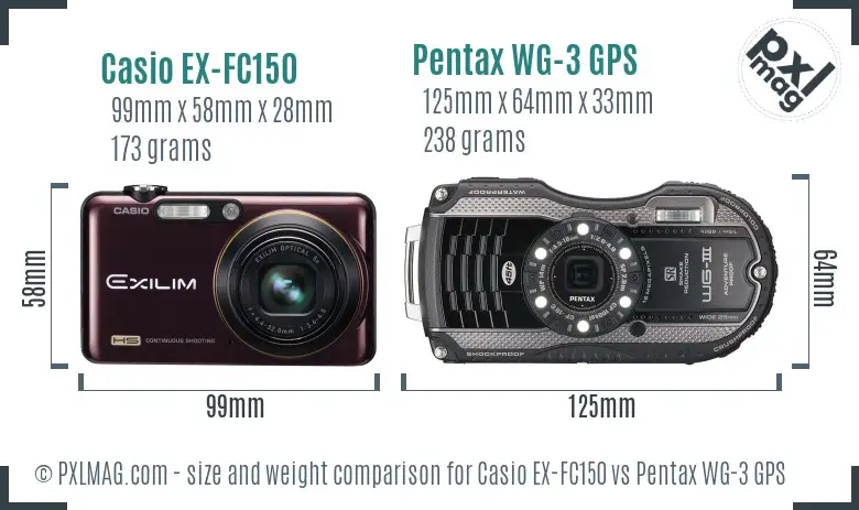 Casio EX-FC150 vs Pentax WG-3 GPS size comparison