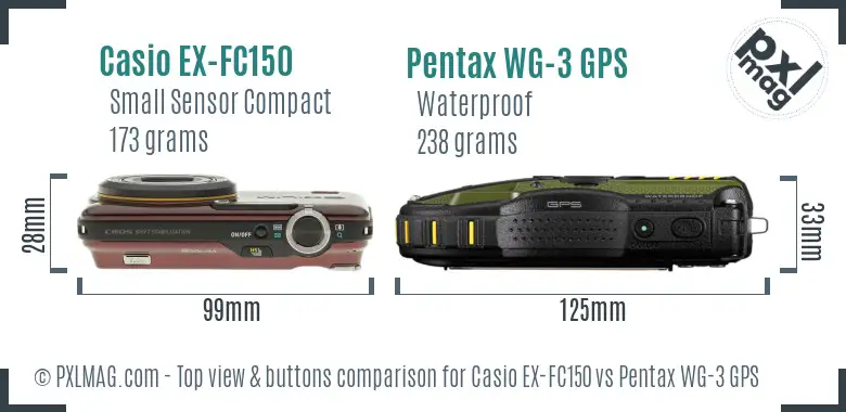 Casio EX-FC150 vs Pentax WG-3 GPS top view buttons comparison