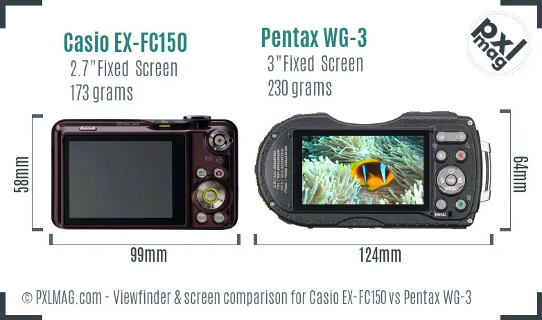 Casio EX-FC150 vs Pentax WG-3 Screen and Viewfinder comparison