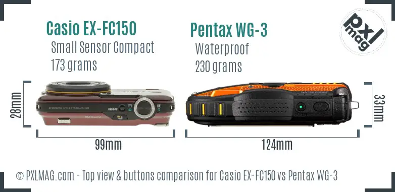 Casio EX-FC150 vs Pentax WG-3 top view buttons comparison