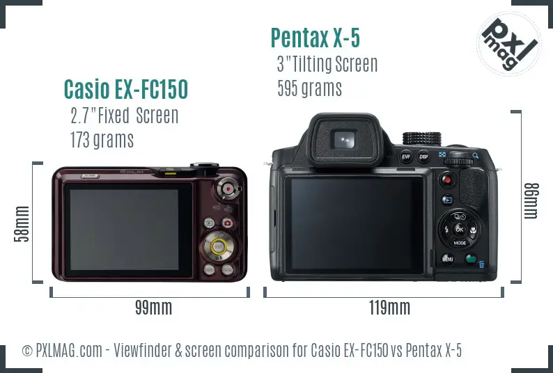 Casio EX-FC150 vs Pentax X-5 Screen and Viewfinder comparison Casio EX-FC150 vs Pentax X-5 Screen and Viewfinder comparison