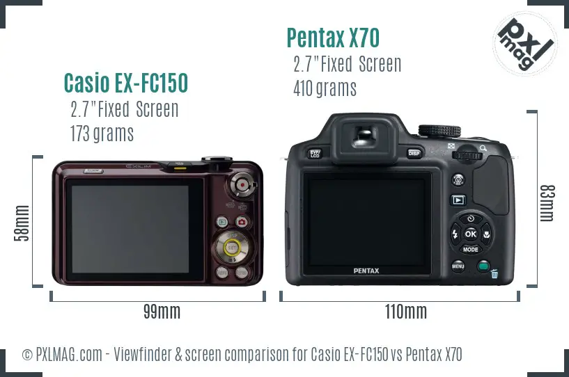 Casio EX-FC150 vs Pentax X70 Screen and Viewfinder comparison