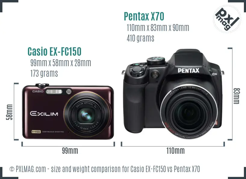 Casio EX-FC150 vs Pentax X70 size comparison