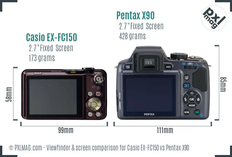 Casio EX-FC150 vs Pentax X90 Screen and Viewfinder comparison