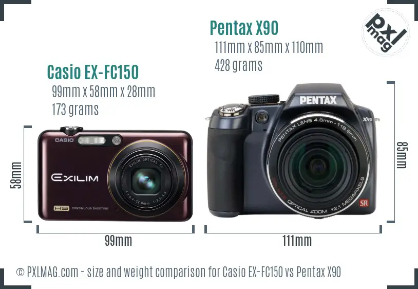 Casio EX-FC150 vs Pentax X90 size comparison