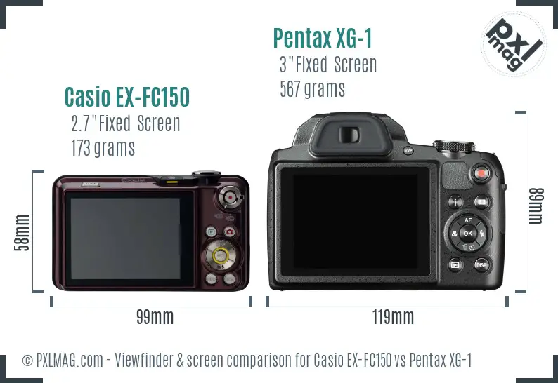 Casio EX-FC150 vs Pentax XG-1 Screen and Viewfinder comparison