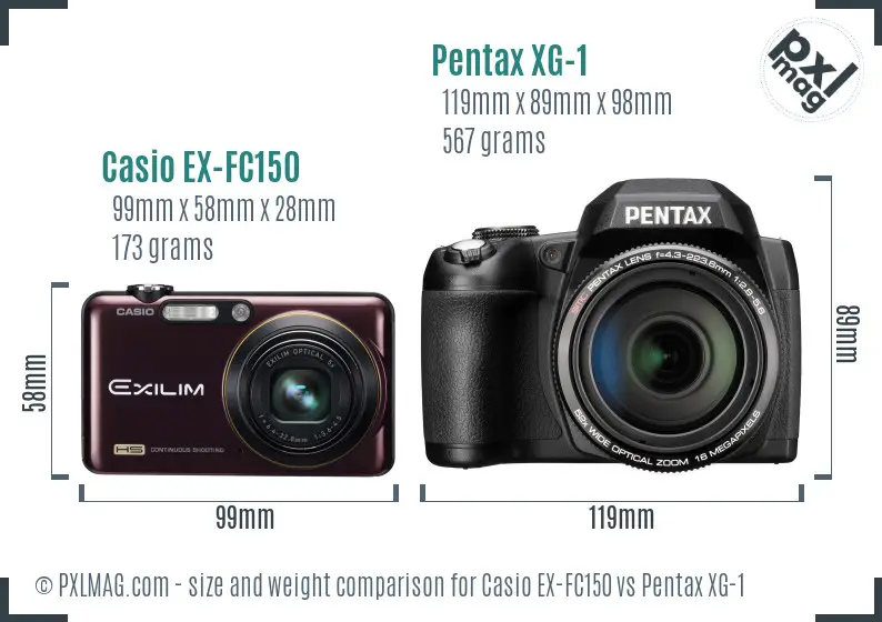 Casio EX-FC150 vs Pentax XG-1 size comparison