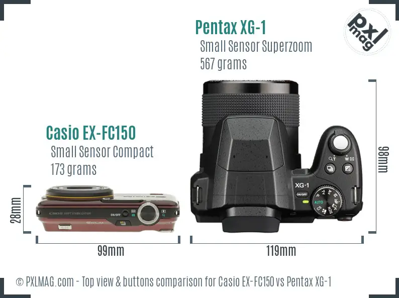 Casio EX-FC150 vs Pentax XG-1 top view buttons comparison