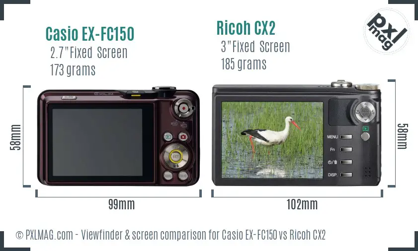 Casio EX-FC150 vs Ricoh CX2 Screen and Viewfinder comparison