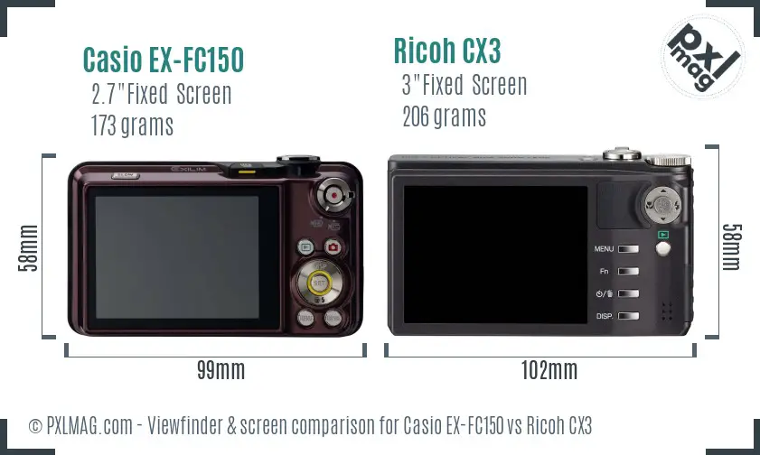 Casio EX-FC150 vs Ricoh CX3 Screen and Viewfinder comparison