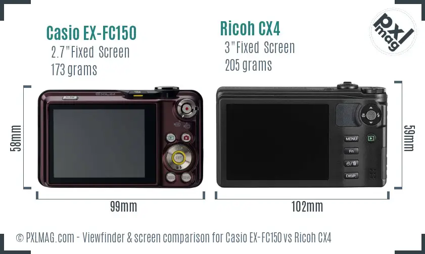 Casio EX-FC150 vs Ricoh CX4 Screen and Viewfinder comparison Casio EX-FC150 vs Ricoh CX4 Screen and Viewfinder comparison