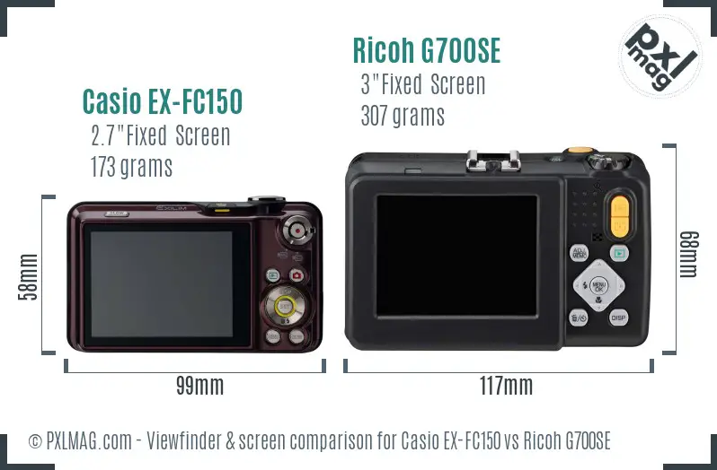 Casio EX-FC150 vs Ricoh G700SE Screen and Viewfinder comparison