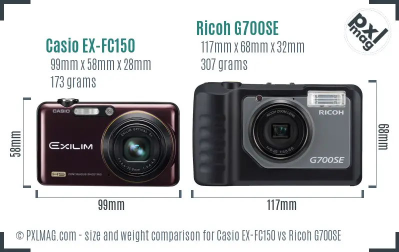 Casio EX-FC150 vs Ricoh G700SE size comparison