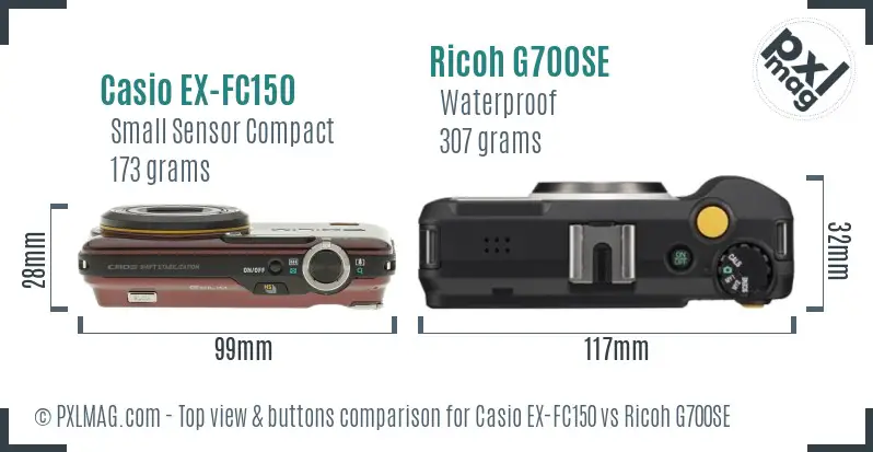 Casio EX-FC150 vs Ricoh G700SE top view buttons comparison