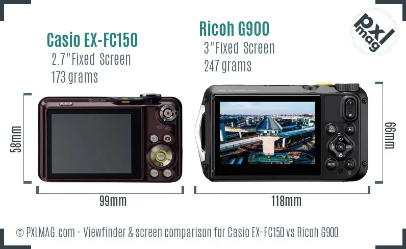 Casio EX-FC150 vs Ricoh G900 Screen and Viewfinder comparison