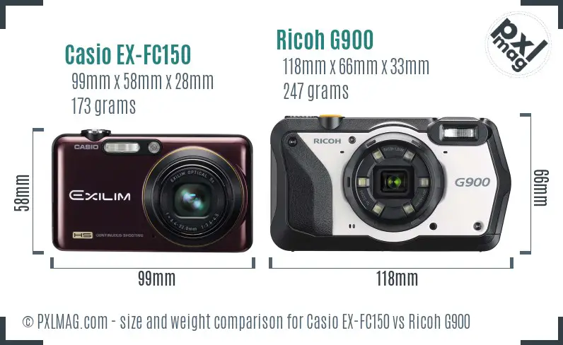 Casio EX-FC150 vs Ricoh G900 size comparison