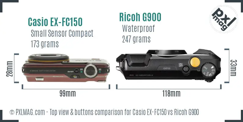 Casio EX-FC150 vs Ricoh G900 top view buttons comparison