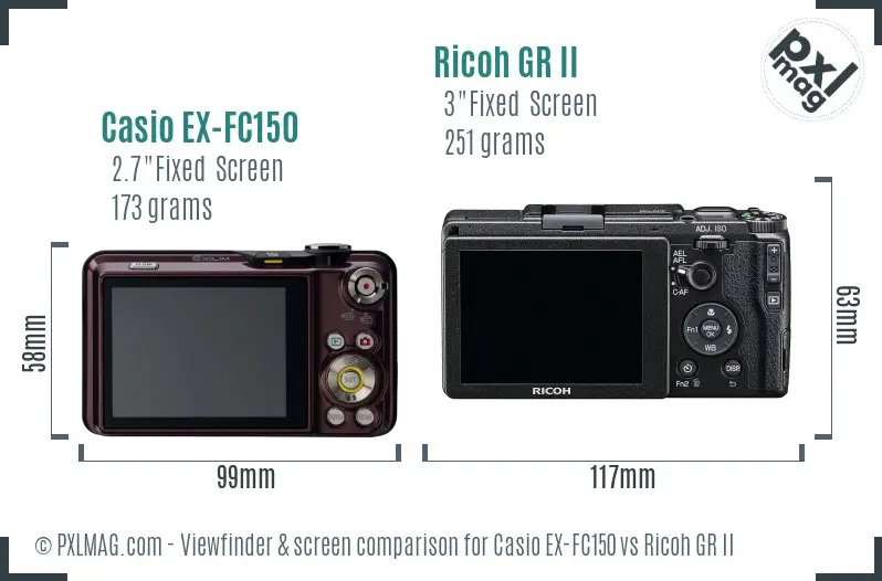 Casio EX-FC150 vs Ricoh GR II Screen and Viewfinder comparison Casio EX-FC150 vs Ricoh GR II Screen and Viewfinder comparison