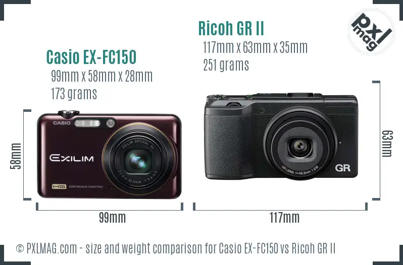 Casio EX-FC150 vs Ricoh GR II size comparison Casio EX-FC150 vs Ricoh GR II size comparison