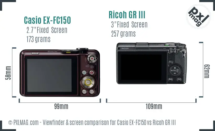 Casio EX-FC150 vs Ricoh GR III Screen and Viewfinder comparison Casio EX-FC150 vs Ricoh GR III Screen and Viewfinder comparison