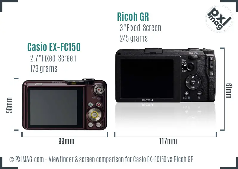 Casio EX-FC150 vs Ricoh GR Screen and Viewfinder comparison