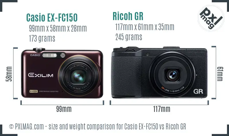 Casio EX-FC150 vs Ricoh GR size comparison