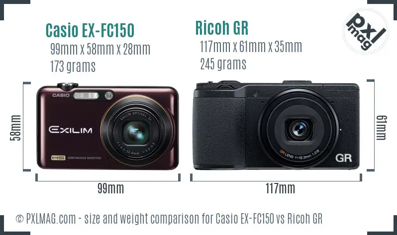 Casio EX-FC150 vs Ricoh GR size comparison Casio EX-FC150 vs Ricoh GR size comparison